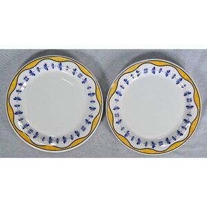Set of 2 Quadrifoglio Ceramica Italy QUD2 Yellow Blue Salad Plates 7-7/8"